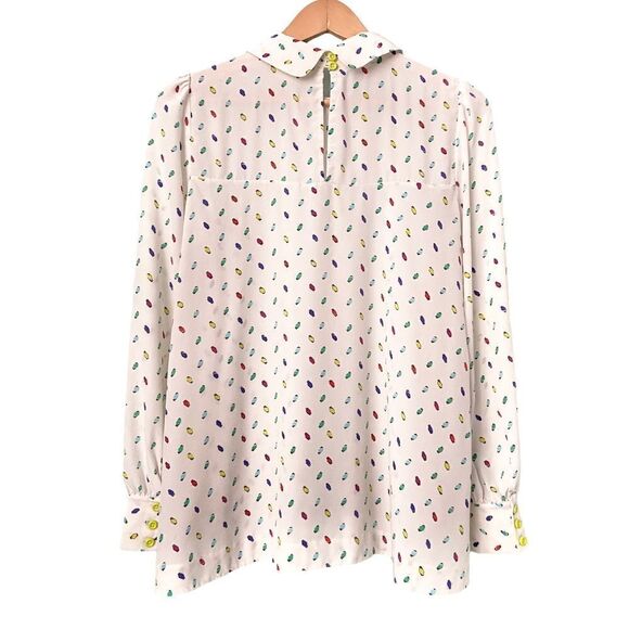 Kate Spade Peter Pan Collar Cream Silk Abstract Print Blouse in Size 8 - Picture 2 of 8